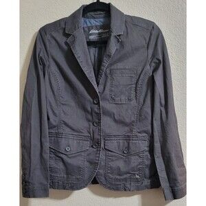 EUC Eddie Bauer Legendwash Stretch Blazer Jacket Coat Women Size 6 Gray Military